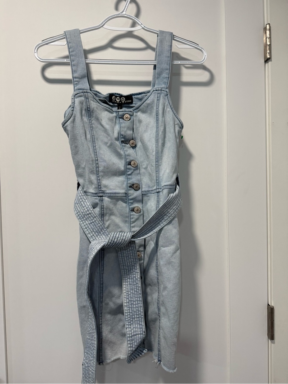 Rewash Light Blue Denim Button-Front Dress with Tie Belt